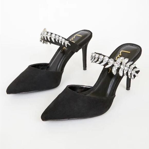 Lulus Black Tito Black Suede Rhinestone Pointed-Toe Mules - Picture 1 of 8